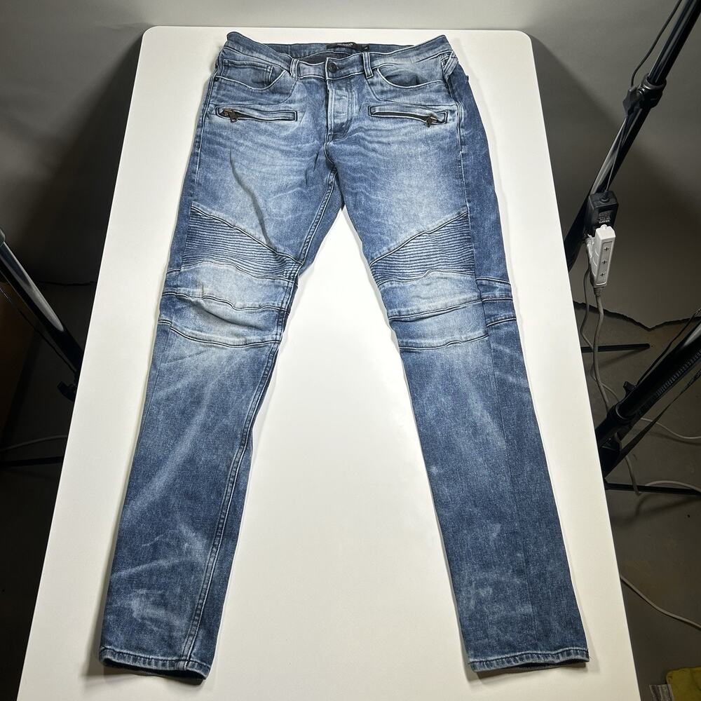 Hudson Jeans Men’s 34x32.5 Blinder Biker Moto Slim Zip Pocket Med Wash Y2K Denim